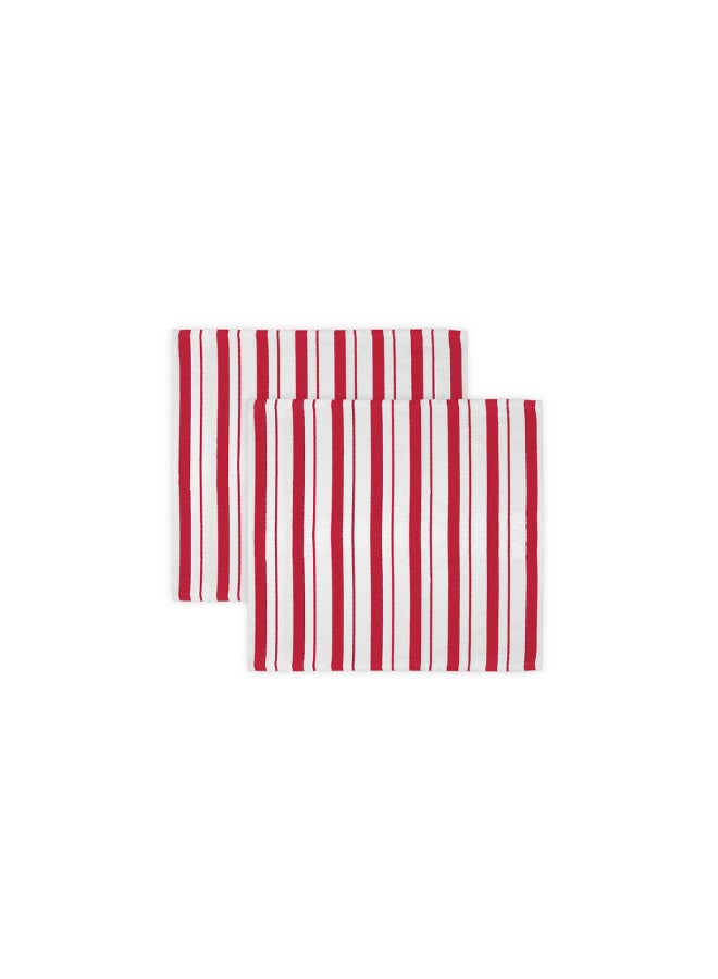 2-Piece Stripe Pattern Basket Weave Dish Cloth Crimson and White 12 x 12 Inch 6618-2206